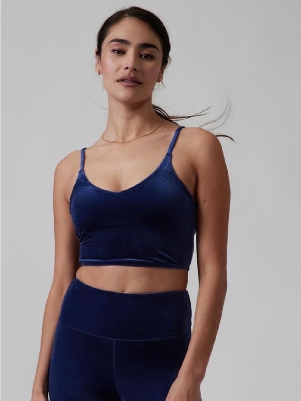 Athleta Navy Blue Velvet Crop Top/ Sports Bra